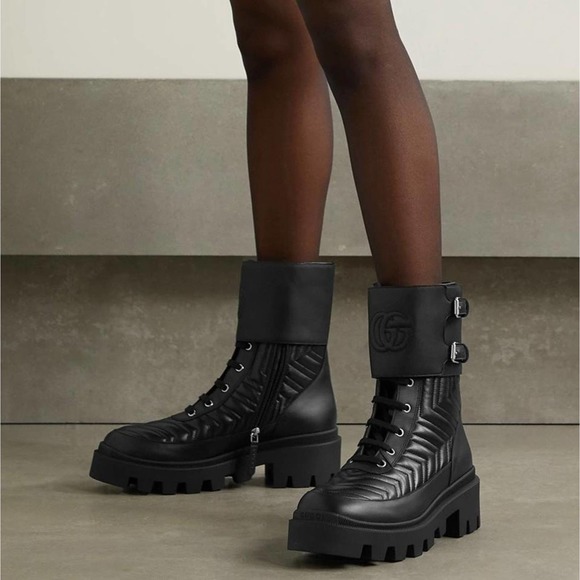 GUCCI Frances GG logo quilted leather combat boots - Picture 2 of 16